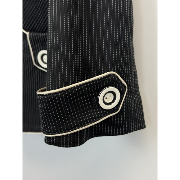 Y2K Vintage BEBE Skirt Suit Black Pinstripe Womens 10 White Piping Lined Blazer - Picture 7 of 16